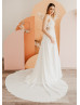 Beaded Ivory Lace Chiffon Slit Flowing Dreamy Wedding Dress